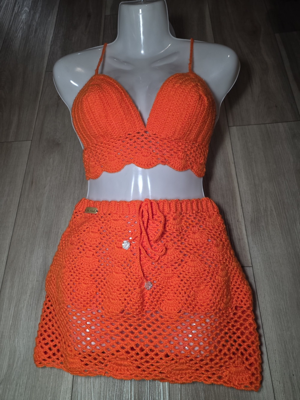 Hand-Crocheted Orange Skirt Set